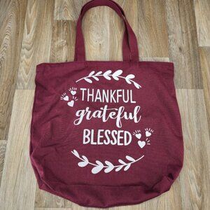 Thankful Grateful Blessed‎ Tote Bag Reusable Canvas Shopping Grocery Burgundy